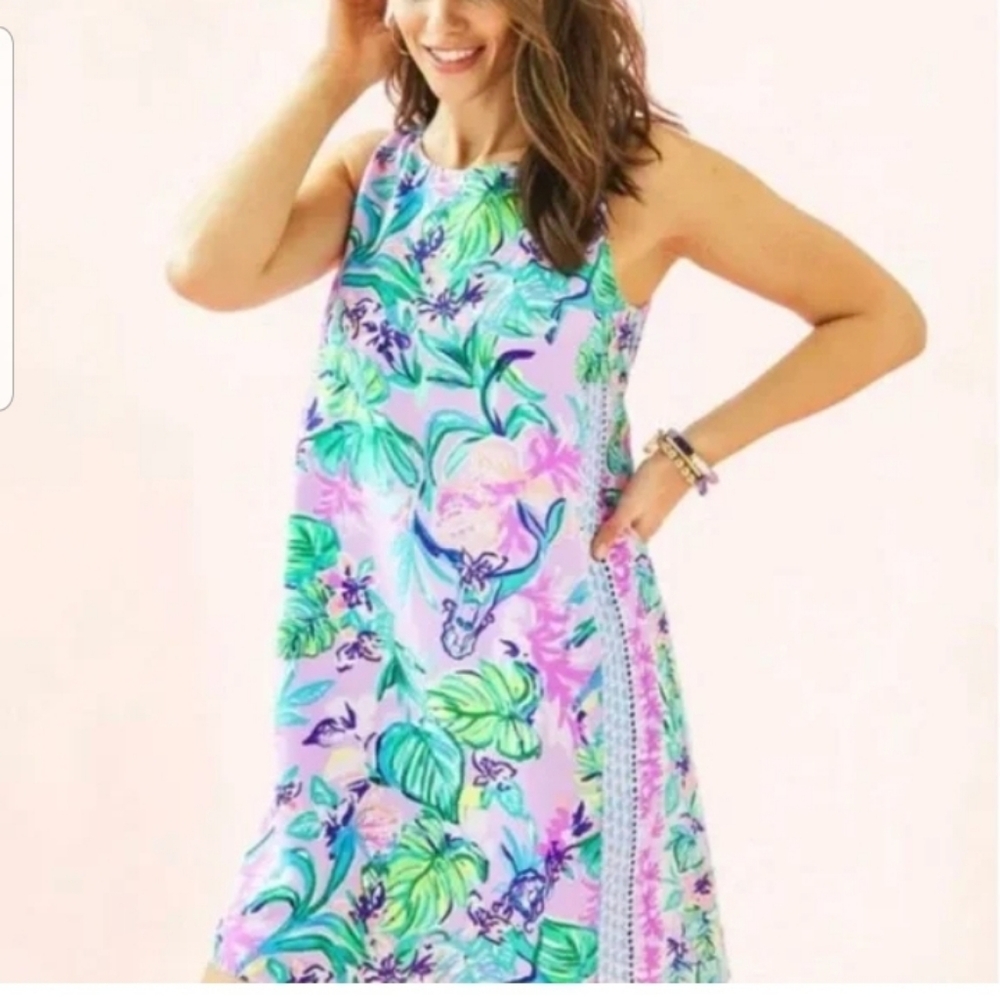 Lilly Pulizer Jackie Silk Shift Dress Floral Amethyst Size Small New With Tags